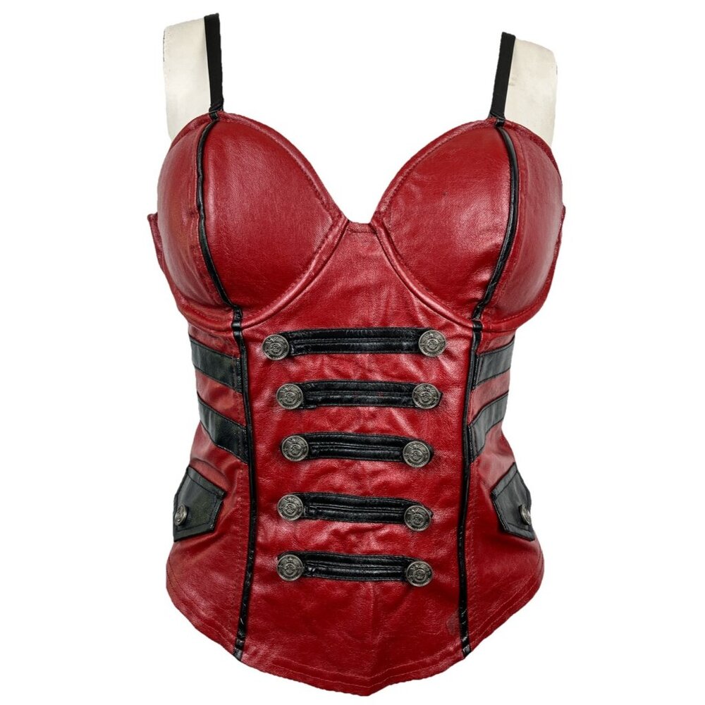 XL Vintage Lip Service Vice Red Bustier Corset Military Steampunk Goth